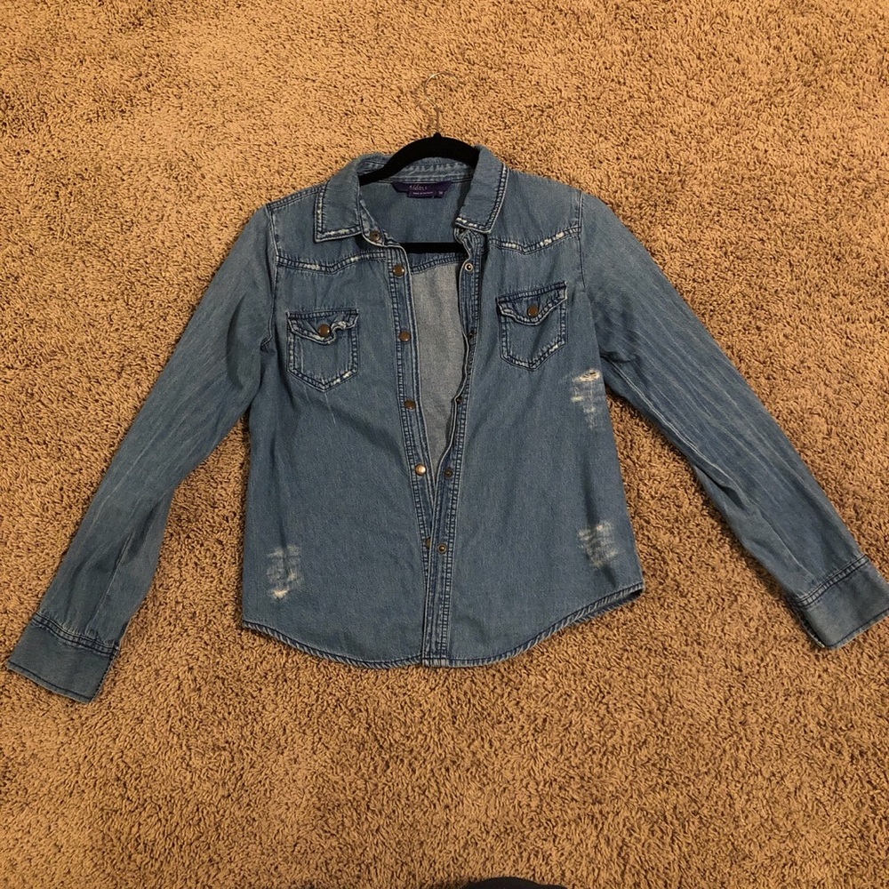 Distressed denim top